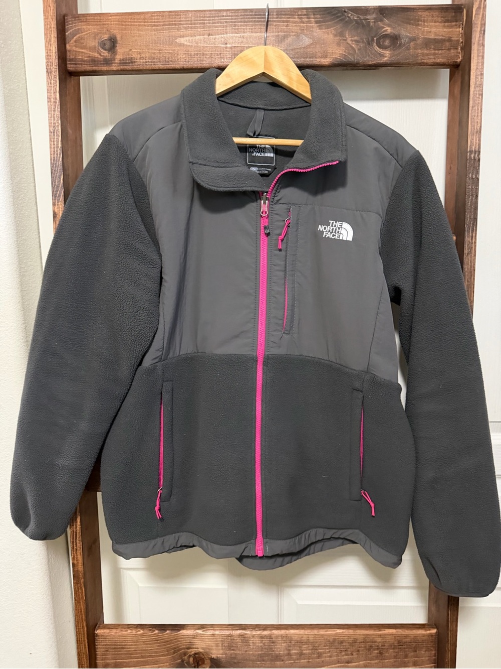 The North Face Dark Gray Fleece Jacket with Pink Zippers
